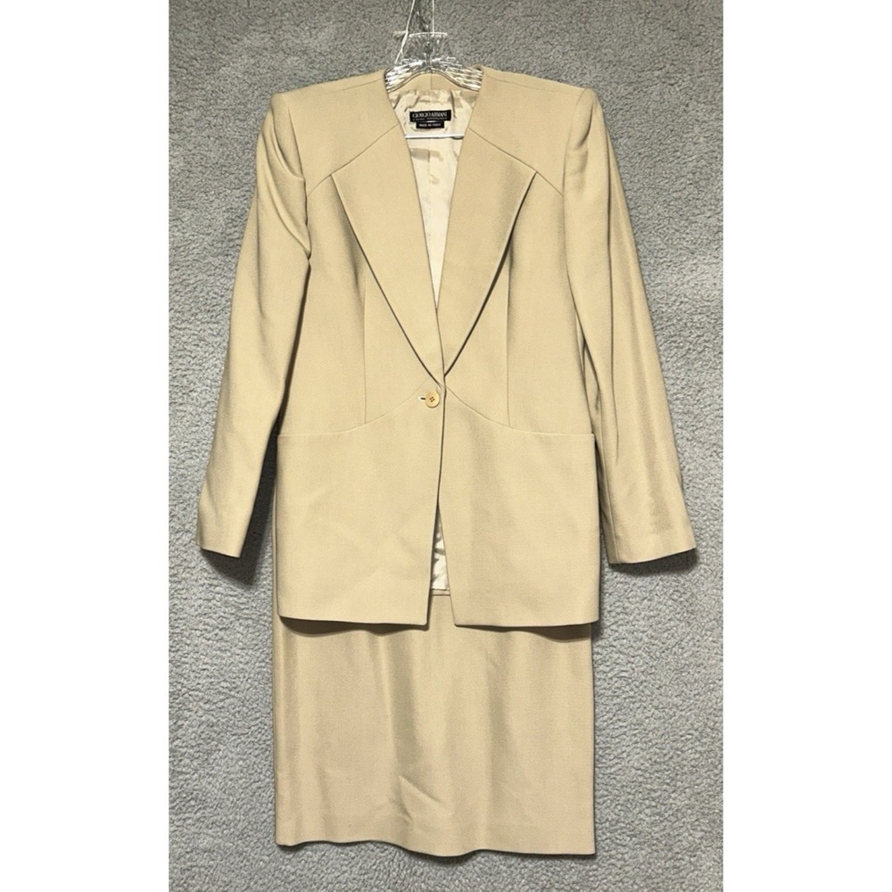 Vintage Giorgio Armani Wool and Silk Skirt Suit Tan Size 8